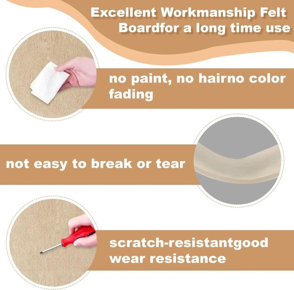 Self-adhesive Photo Board, Decorative Felt and Cork Wall Panel for Photos and Messages, Acoustic Panels Bulletin Board, Light Camel