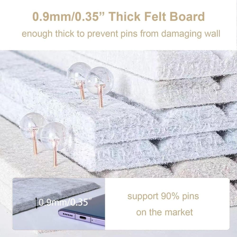 Silver-gray self-adhesive photo board, decorative felt and cork wall panel for photos and messages, acoustic panels bulletin board for home and office