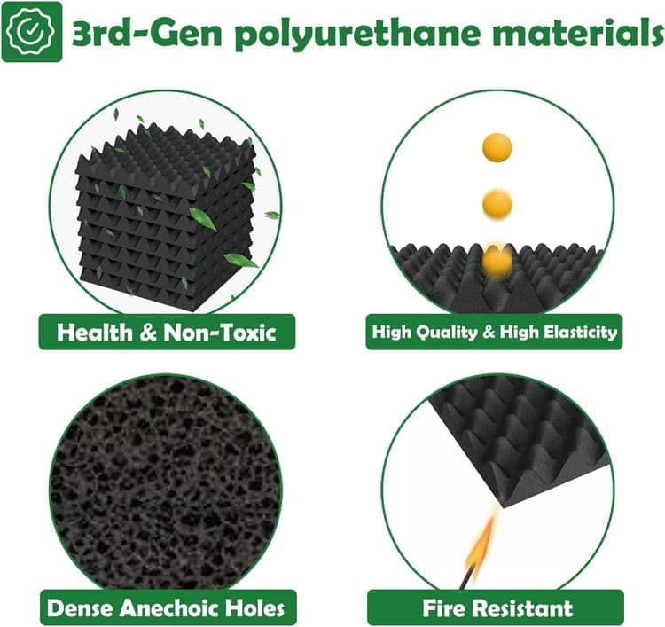 12 Acoustic Panels, 30x30x3cm - Self-Adhesive High Density Sound Absorbing Wall Tiles for Effective Sound Insulation