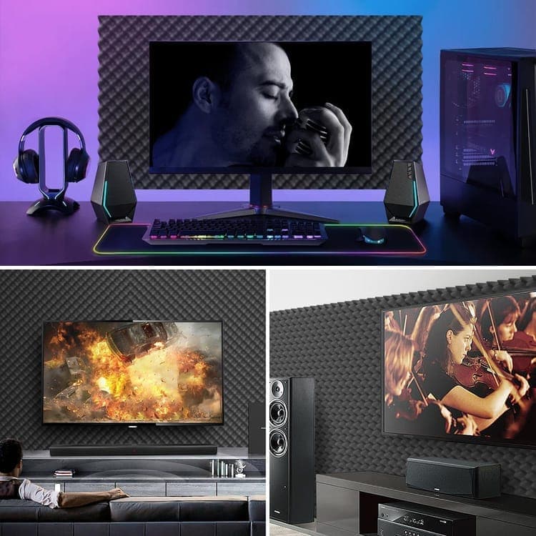 12 Acoustic Panels, 30x30x3cm - Self-Adhesive High Density Sound Absorbing Wall Tiles for Effective Sound Insulation