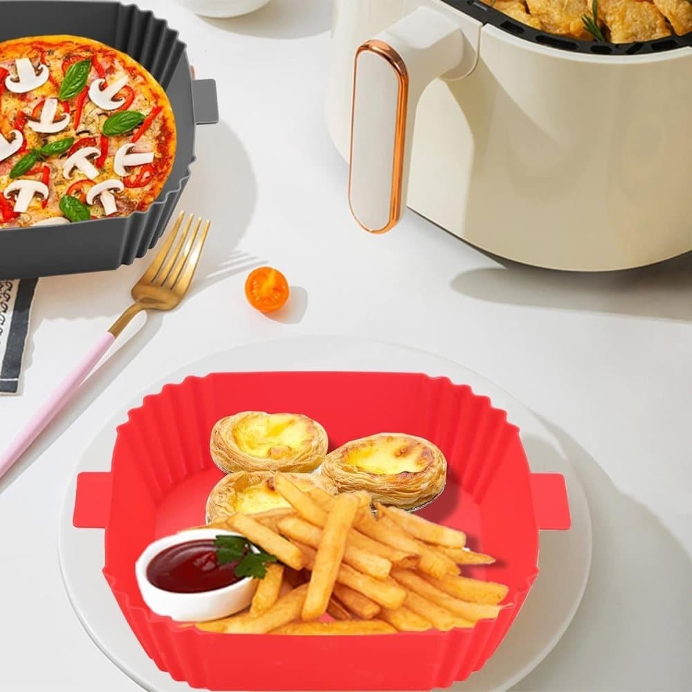 2-Pack Air Fryer Silicone Basket Non-Stick Reusable Easy to Clean, Gray, Compatible with Most Air Fryers