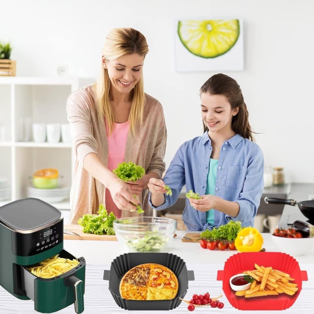 2-Pack Air Fryer Silicone Basket Non-Stick Reusable Easy to Clean, Gray, Compatible with Most Air Fryers