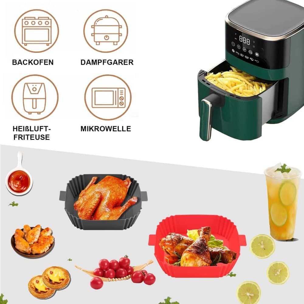 2-Pack Airfryer Silicone Basket, Non-Stick Reusable Easy to Clean, Compatible with Philips, Gray