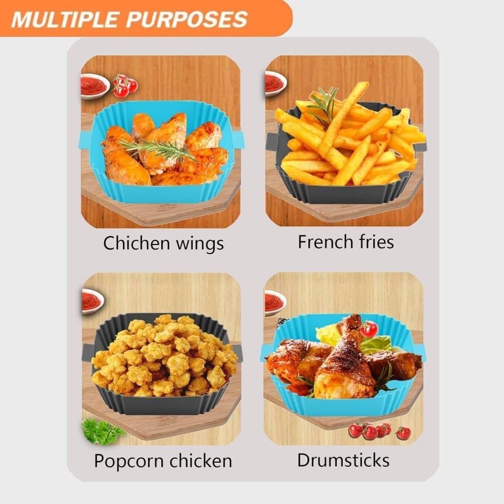 2-Pack Airfryer Silicone Basket, Non-Stick Reusable Easy to Clean, Compatible with Philips, Gray