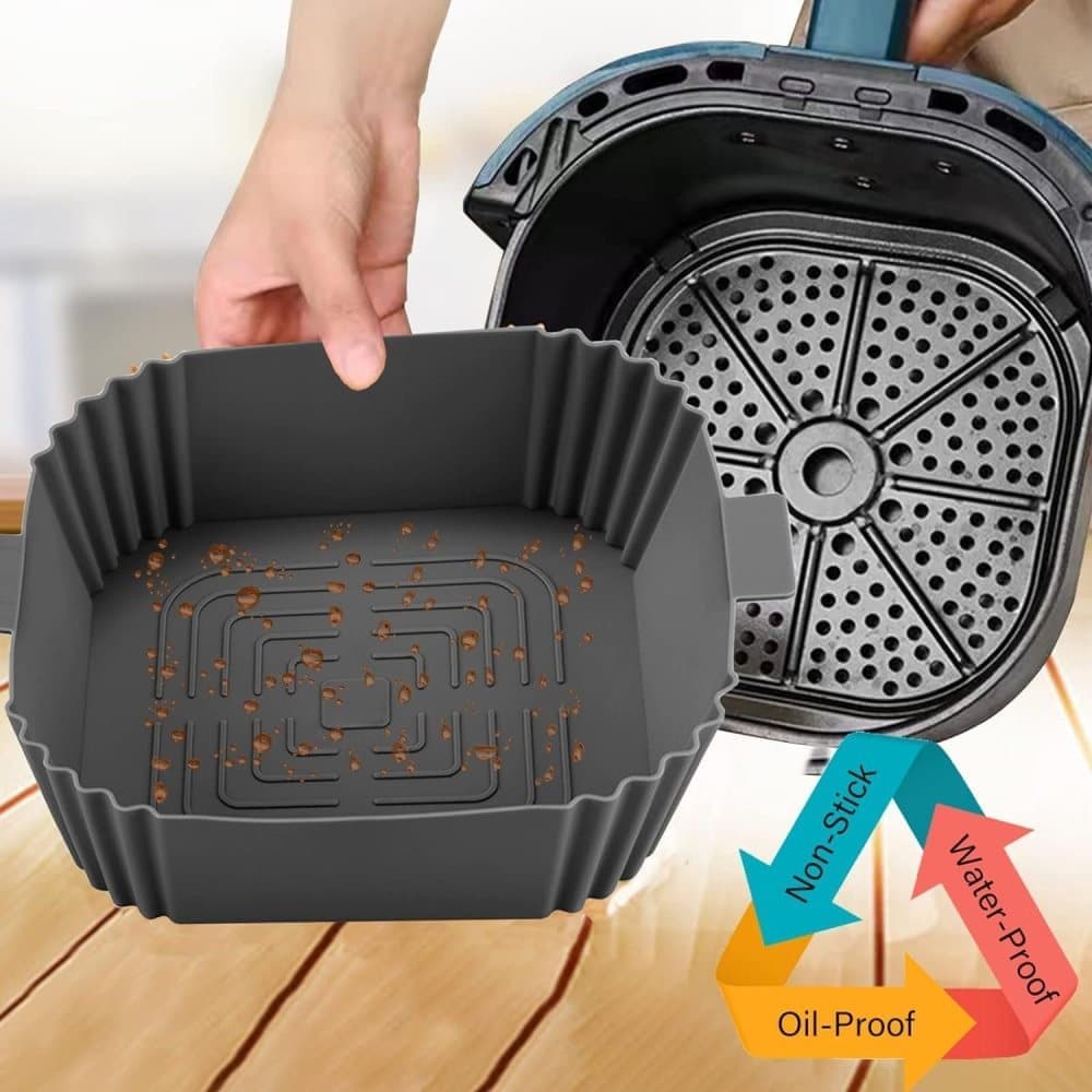 2-Pack Airfryer Silicone Basket, Non-Stick Reusable Easy to Clean, Compatible with Philips, Gray