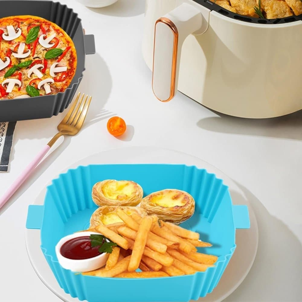 2-Pack Airfryer Silicone Basket, Non-Stick Reusable Easy to Clean, Compatible with Philips, Gray