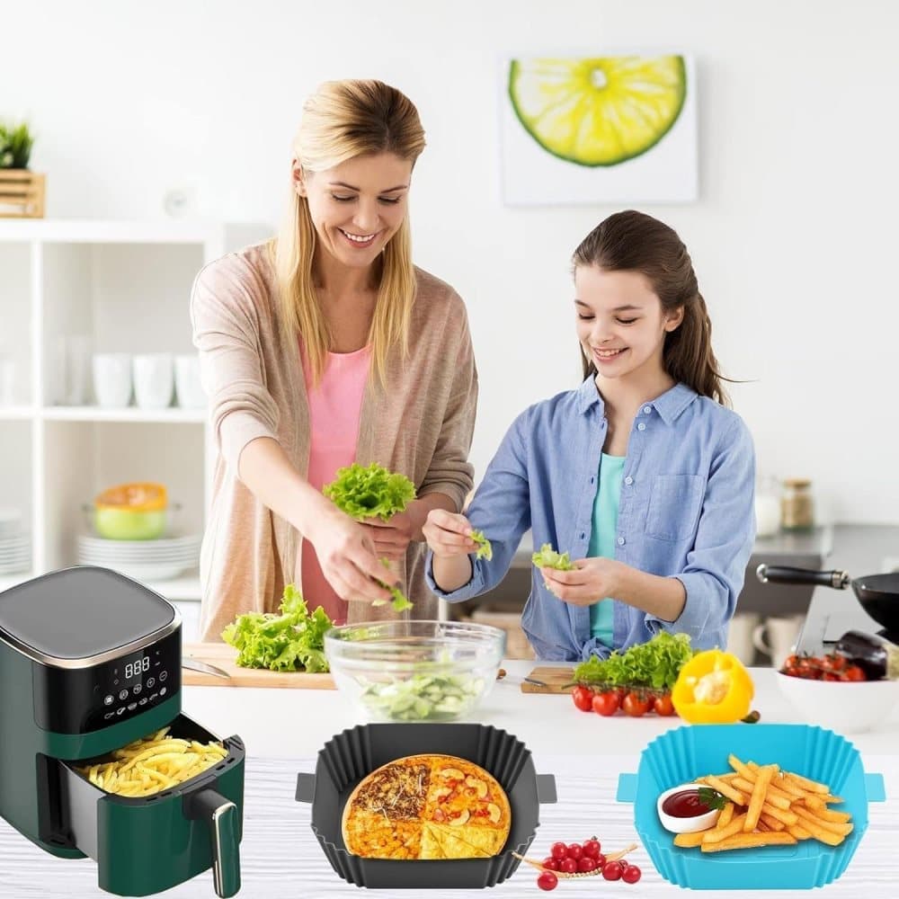 2-Pack Airfryer Silicone Basket, Non-Stick Reusable Easy to Clean, Compatible with Philips, Gray