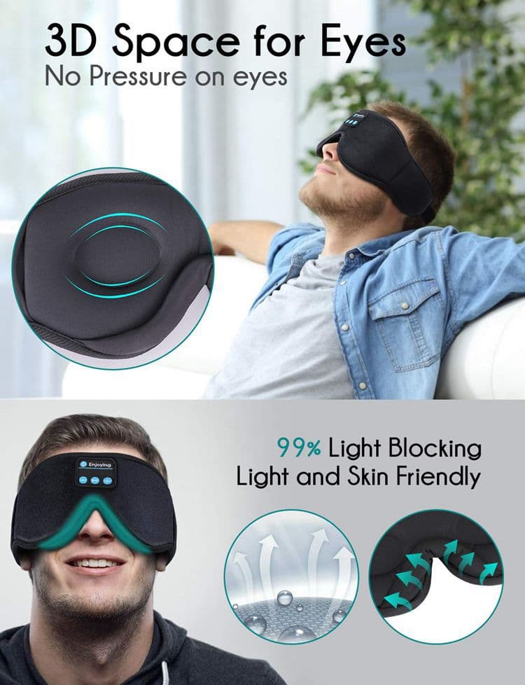 Bluetooth Sleep Headphones Headband with Eye Mask, Wireless Stereo Music for Sleep and Relaxation, Blue