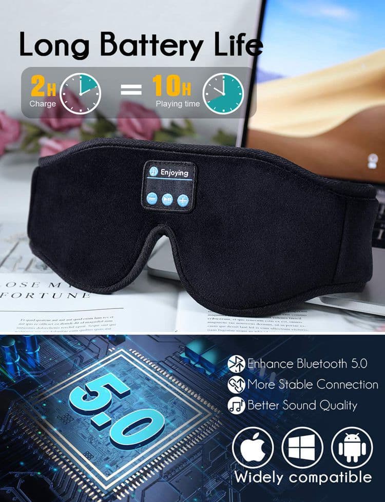 Bluetooth Sleep Headphones Headband with Eye Mask, Wireless Stereo Music for Sleep and Relaxation, Blue
