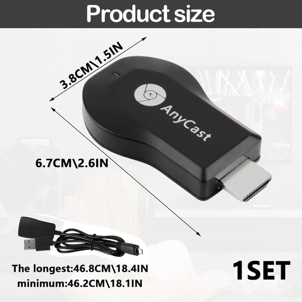 Wireless HDMI Adapter 1080P for iOS Android Windows, Black, Compatible with Samsung Philips Xiaomi TV Projector