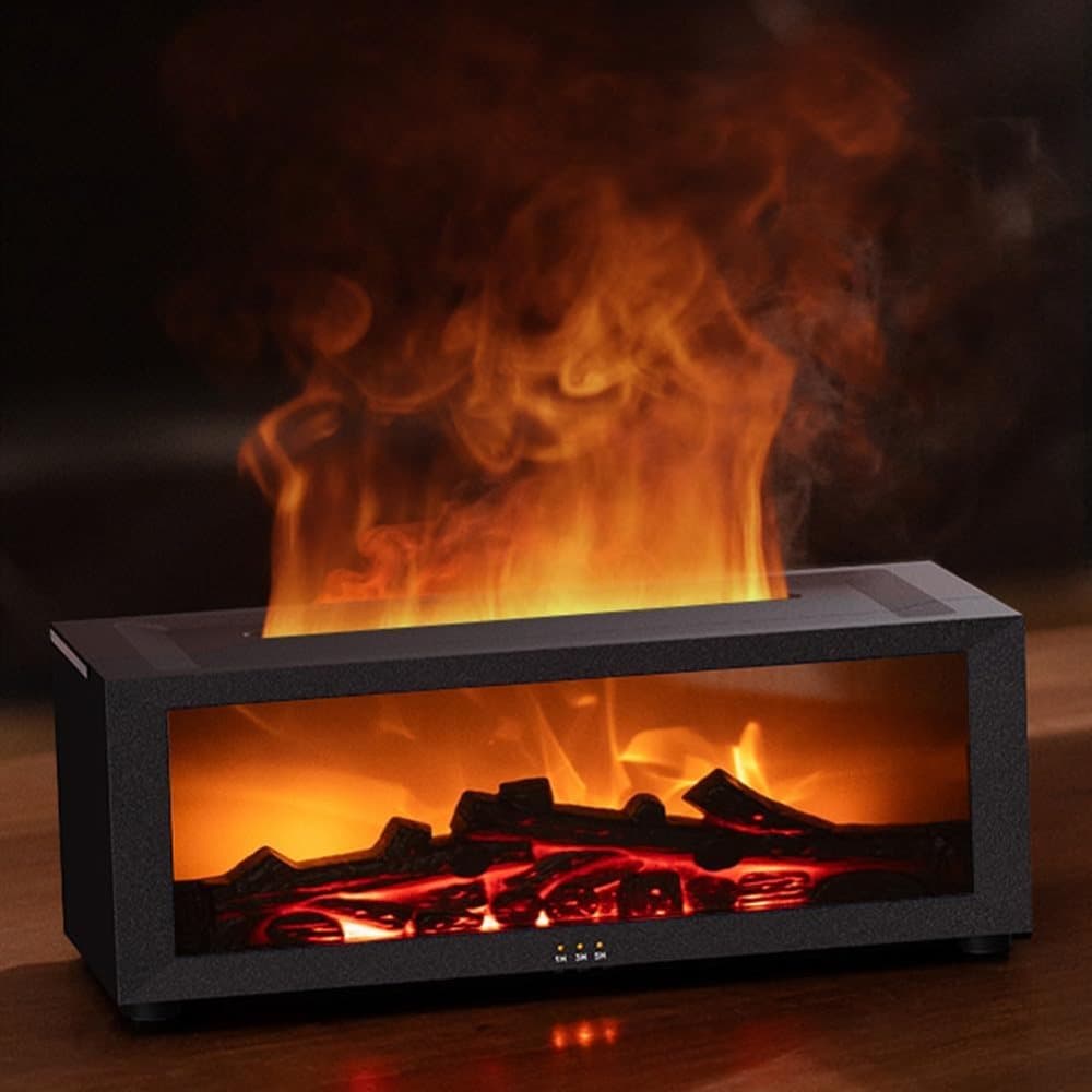 150ml White Humidifier with Fireplace Flames, 7-Color LED, Aromatherapy Diffuser, Remote Control, 3-Level Timer, Quiet Operation