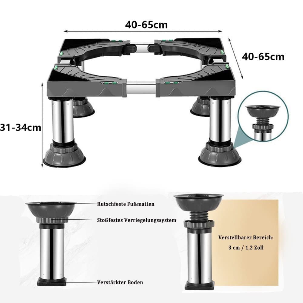 Non-slip washing machine base with vibration-damping legs, strong load-bearing capacity, 31-34cm