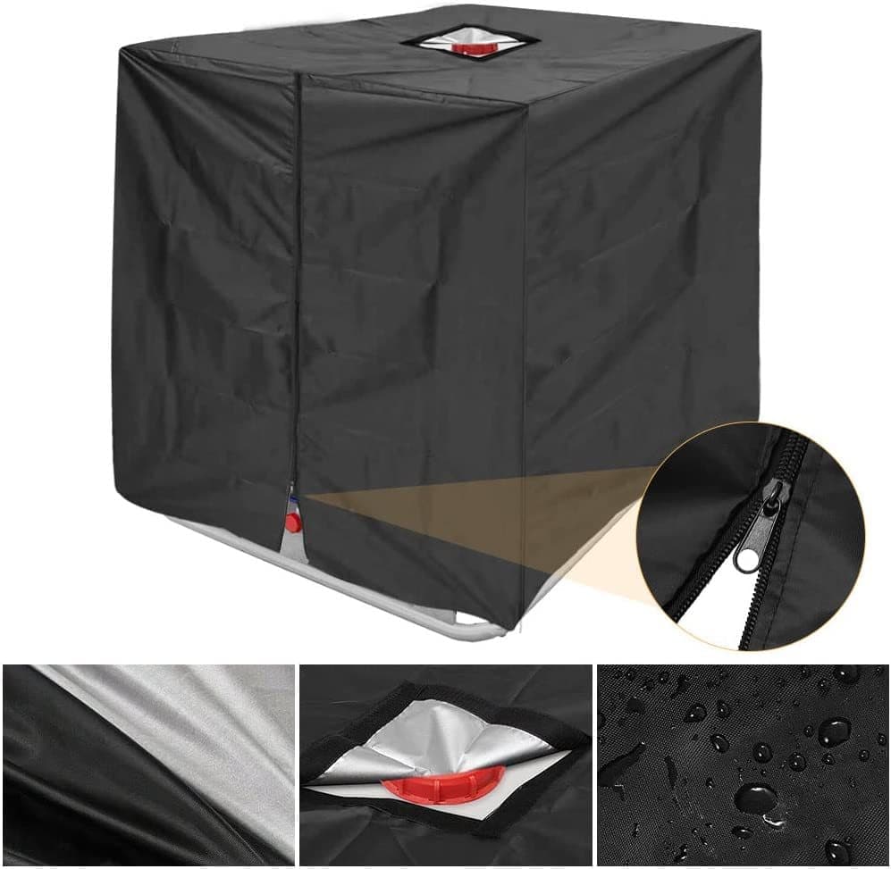 Waterproof UV-Resistant IBC Garden Water Tank Cover, Black, 210D Oxford with Zipper