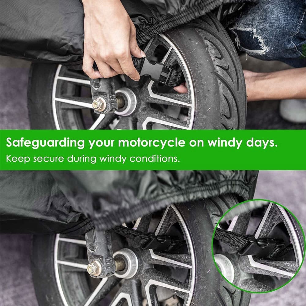 Waterproof Motorcycle and Moped Cover with Reflective Strips, Rain UV Dust Resistant, Black, 265x105x125cm