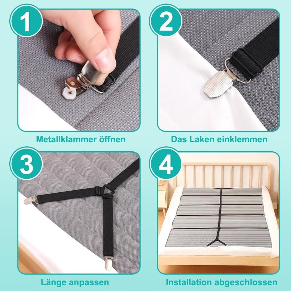 Adjustable Sheet Holders with Elastic Bands and Metal Clips for Securing Sheets Mattress or Sofa Covers, Black