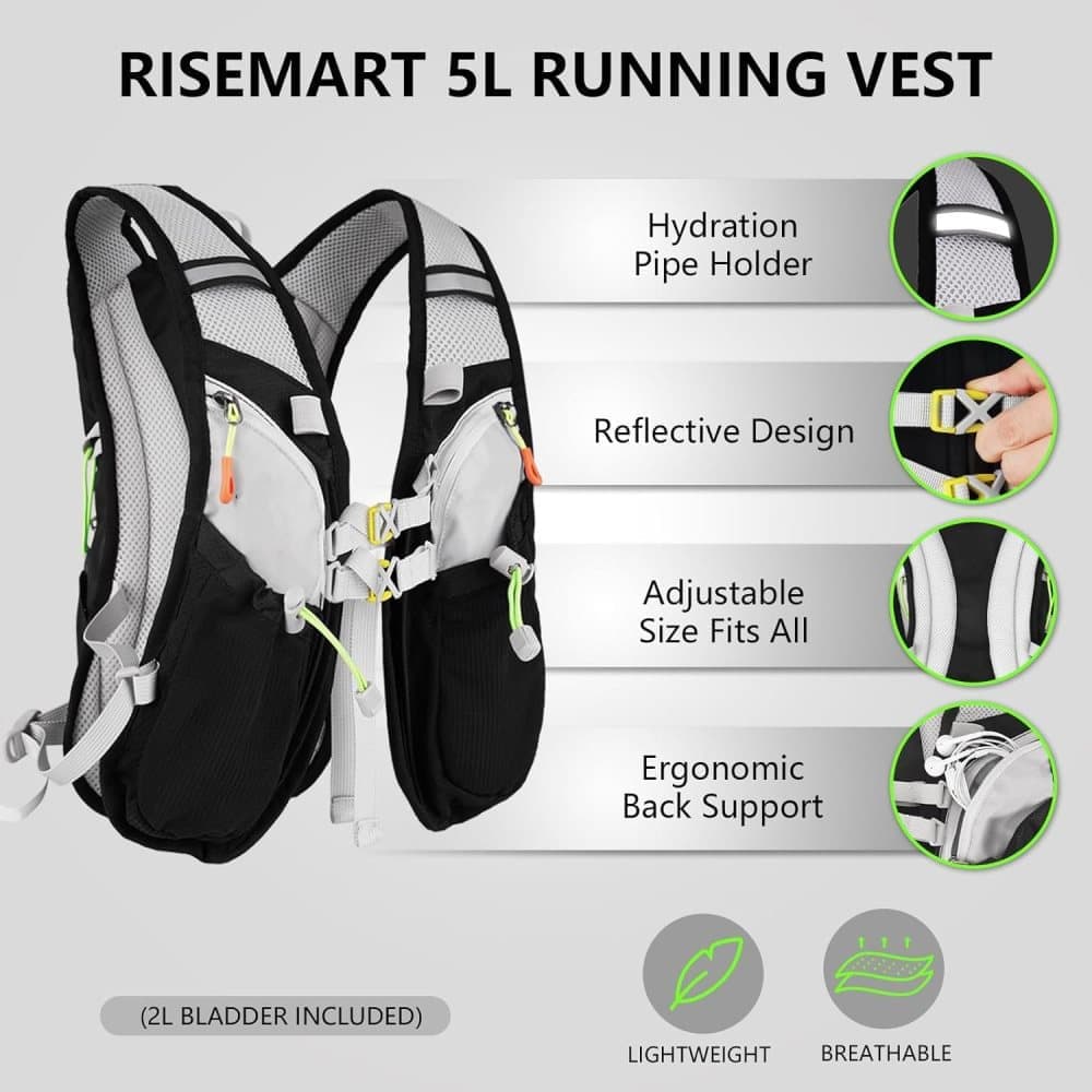 Reflective vest with hydration bladder, unisex adjustable breathable for running cycling marathons