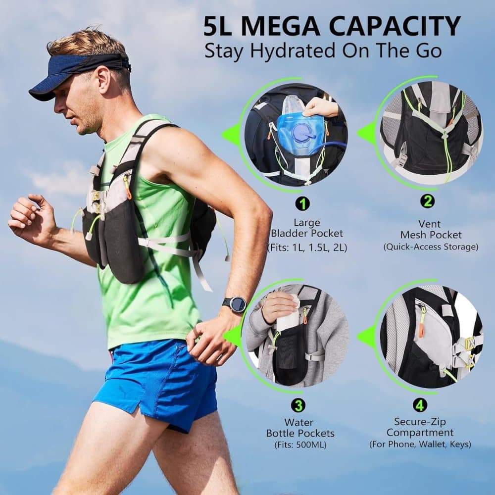 Reflective vest with hydration bladder, unisex adjustable breathable for running cycling marathons