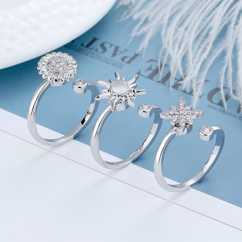 3-Piece Adjustable Stress Ring for Women with Rotatable Decor, Anxiety Relief, One Size