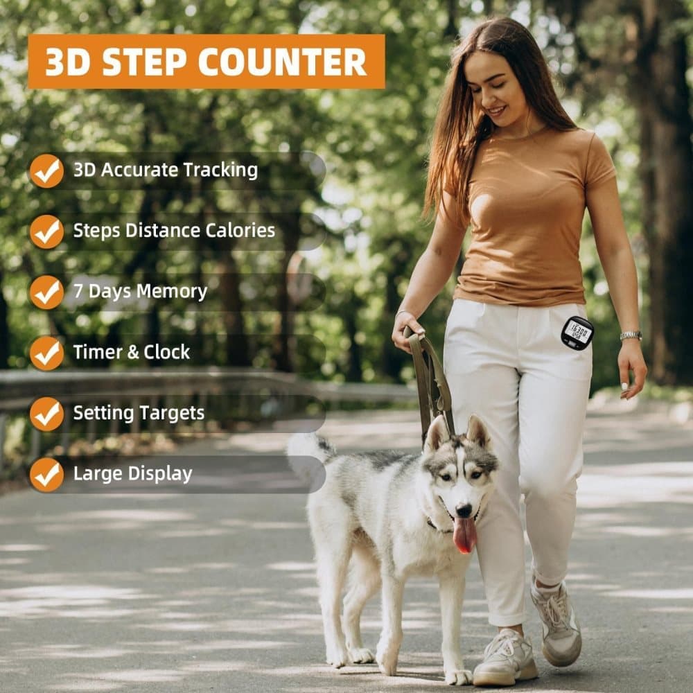 3D Pedometer with Large Screen for Steps Distance and Calories, Precision Meter