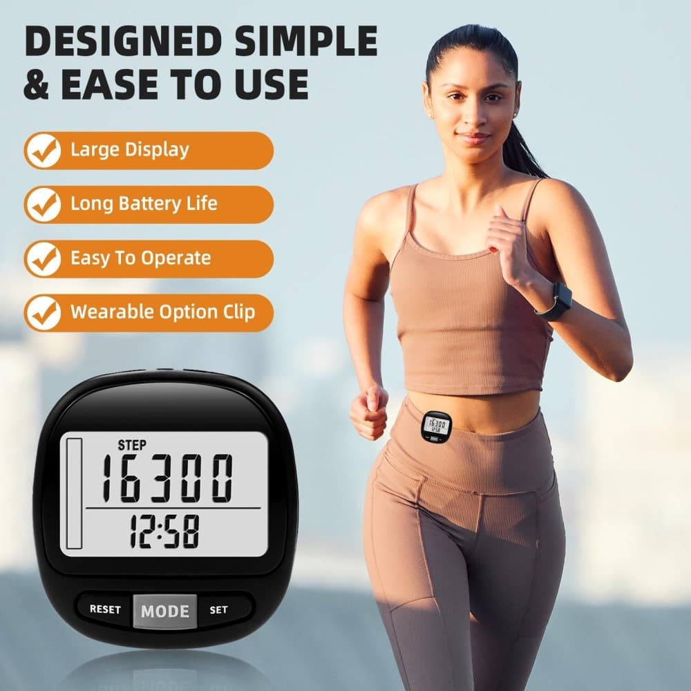 3D Pedometer with Large Screen for Steps Distance and Calories, Precision Meter