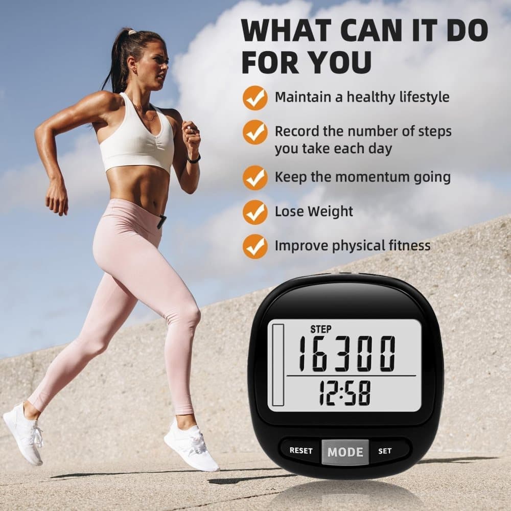 3D Pedometer with Large Screen for Steps Distance and Calories, Precision Meter