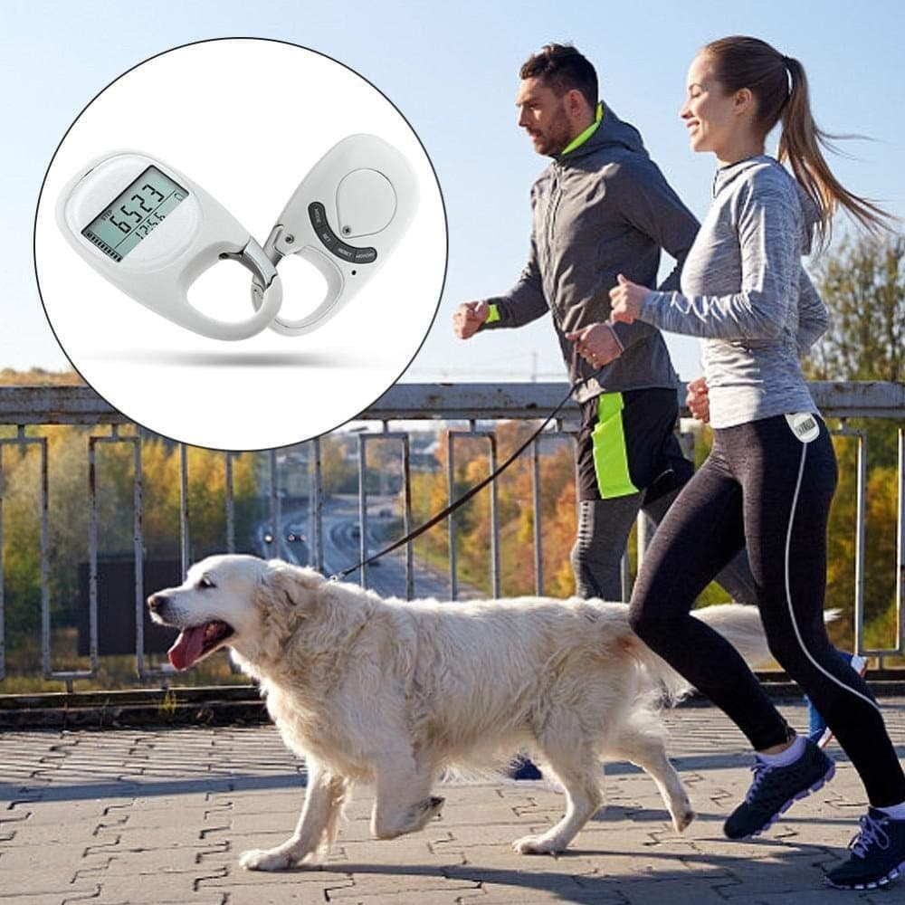 3D Pedometer with LED Display for Running and Walking, Portable Step Counter with Climbing Carabiners, White