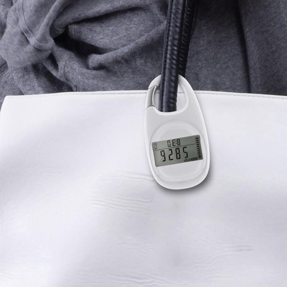 3D Pedometer with LED Display for Running and Walking, Portable Step Counter with Climbing Carabiners, White