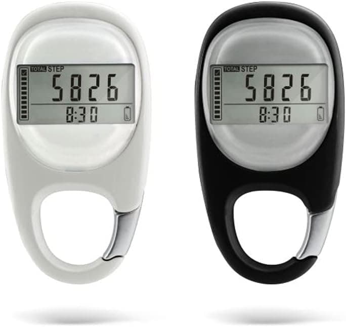 3D Pedometer with LED Display for Running and Walking, Portable Step Counter with Climbing Carabiners, White