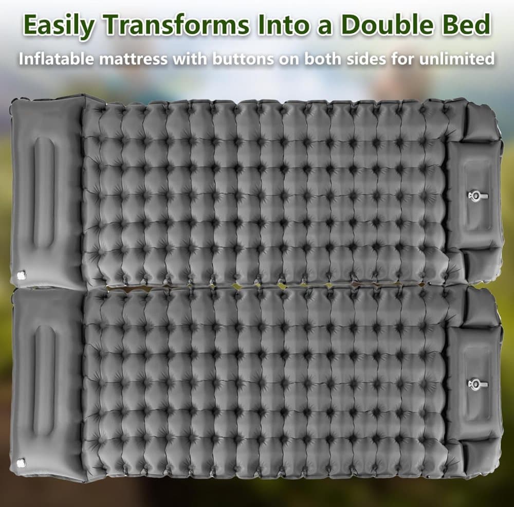 Self-inflating mattress 10cm, light blue, waterproof lightweight tear-resistant durable with foot pump for camping beach hiking