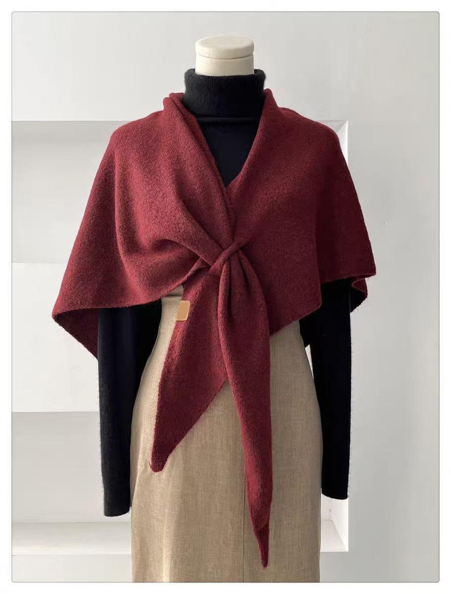 Women's Faux Cashmere Shawl Scarf Warm Extra-Long Triangular Wrap, 180 x 70 cm, Red, Ideal for Party Wedding Evening Outfits