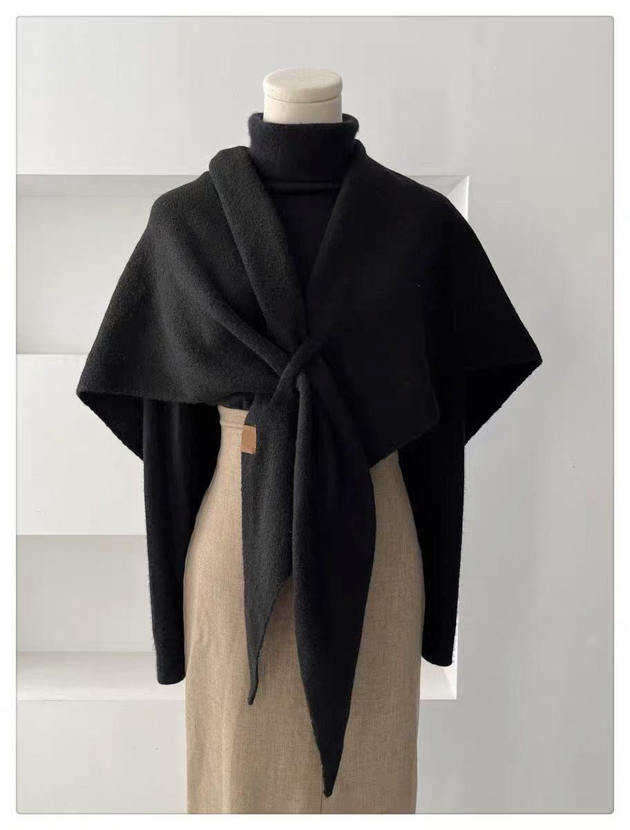 1 Black Women's Faux Cashmere Shawl Scarf, Extra-Long Large Triangular Wrap, 180 x 70 cm