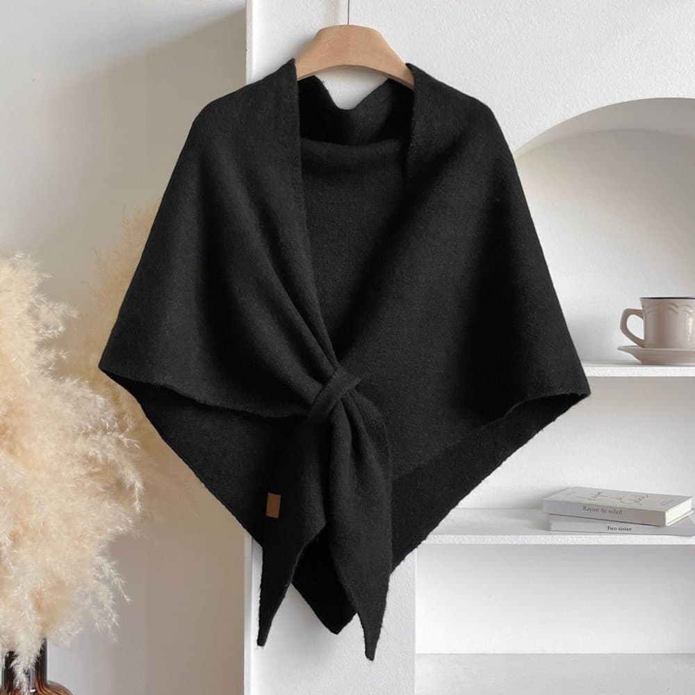 1 Black Women's Faux Cashmere Shawl Scarf, Extra-Long Large Triangular Wrap, 180 x 70 cm