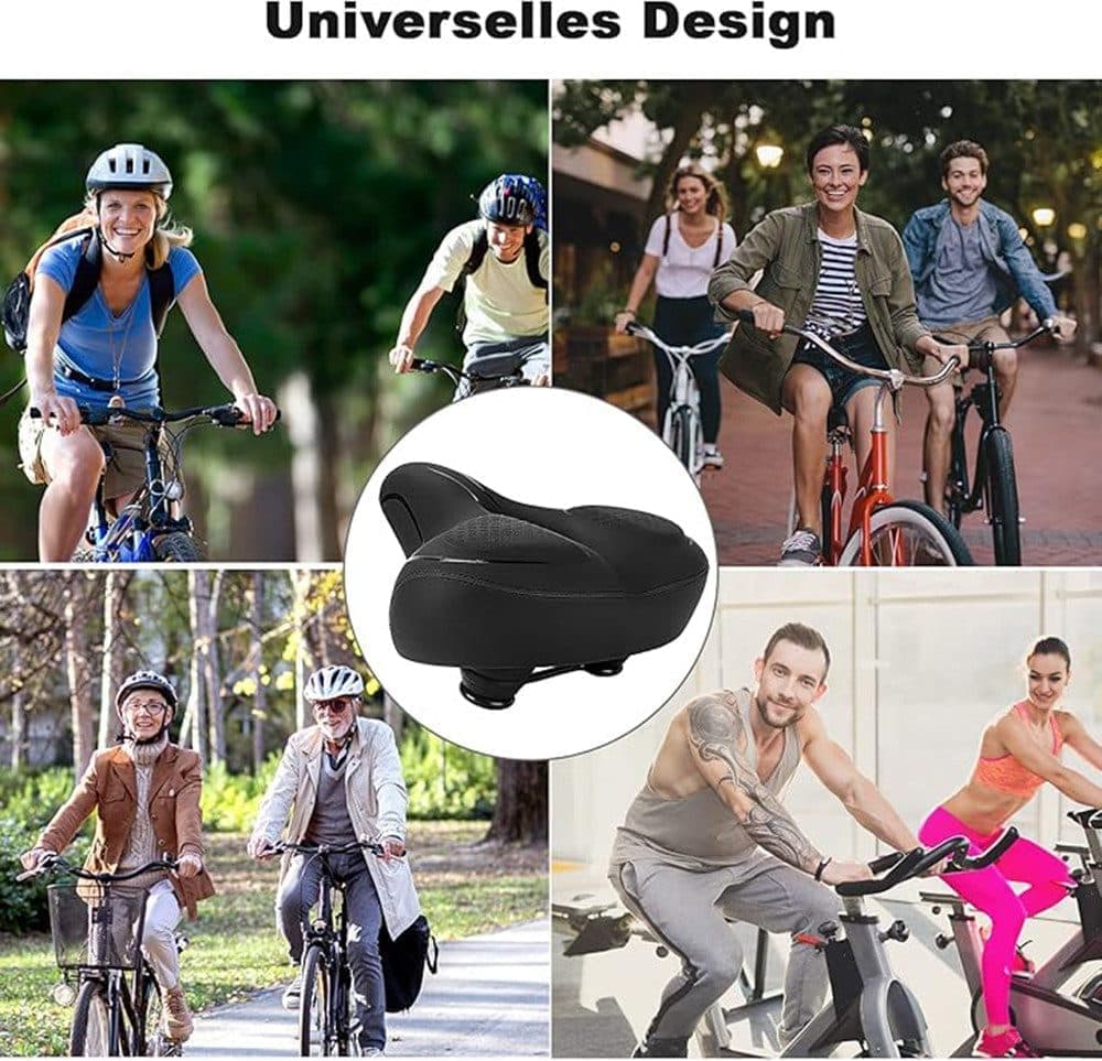 Comfortable unisex bicycle saddle with shock absorbers, breathable waterproof ergonomic design, Black