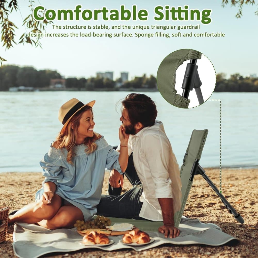 Foldable Beach Chair with Storage Bag, Collapsible Sun Lounger, Padded Lightweight Camping Chair, Green