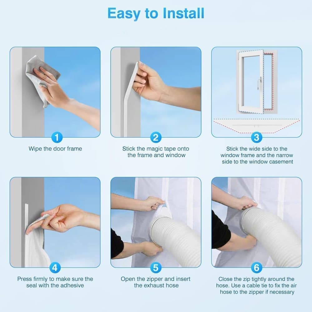 Window Seal for Portable AC, 500 x 38cm, Sealing Cloth with Zipper and Tape, Compatible with All Mobile Air Conditioners
