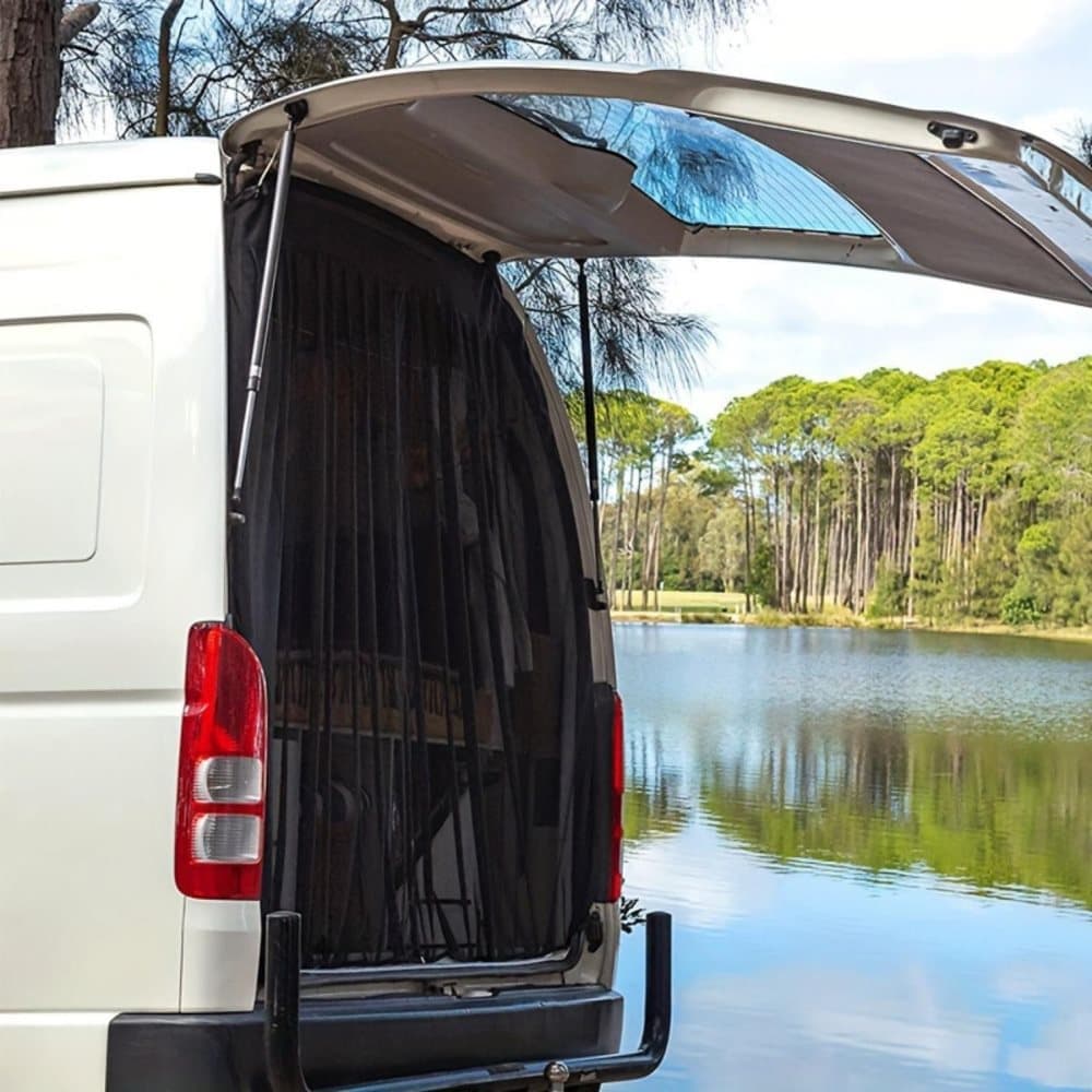 Universal Mosquito Net for Car Tailgate with Magnetic Attachment, Black, 165x165cm, Compatible with Camping and Motorhome Outdoors
