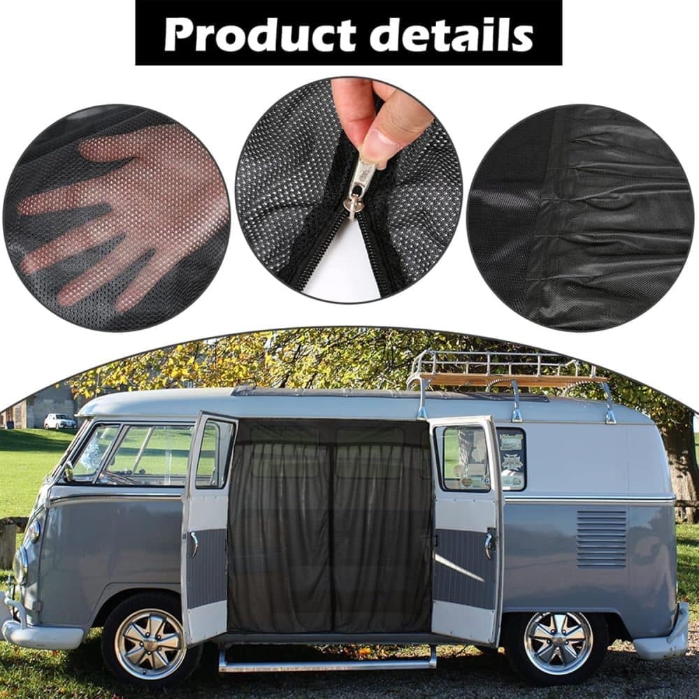 Universal Mosquito Net for Car Tailgate with Magnetic Attachment, Black, 210x165cm, Mosquito and Sun Protection for Camping and Motorhome Outdoors