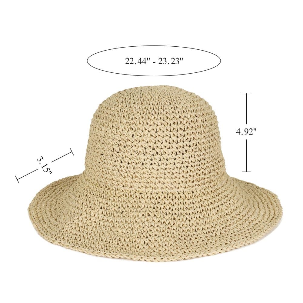 Women's Foldable Sun Hat Braided Wide Brim Beach Hat, Light and Breathable, 57-59 cm, Beige