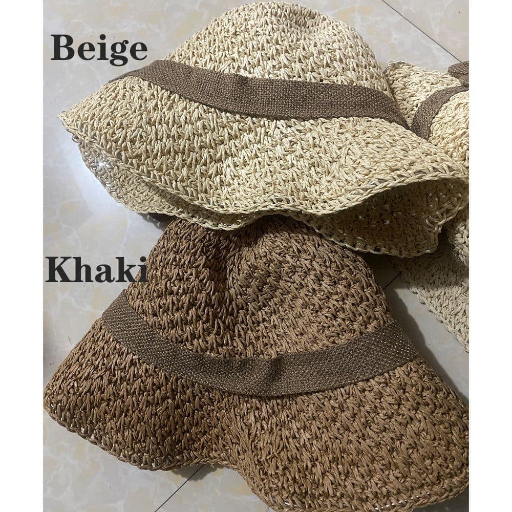 Women's Foldable Sun Hat Braided Wide Brim Beach Hat, Light and Breathable, 57-59 cm, Brown