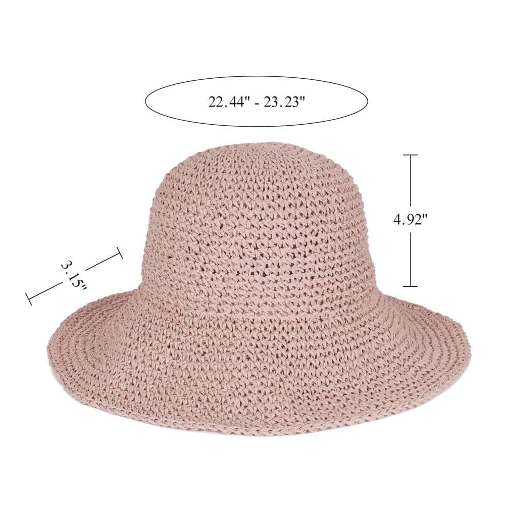 Women's Foldable Sun Hat Braided Wide Brim Beach Hat, 57-59 cm, Light and Breathable, Pink