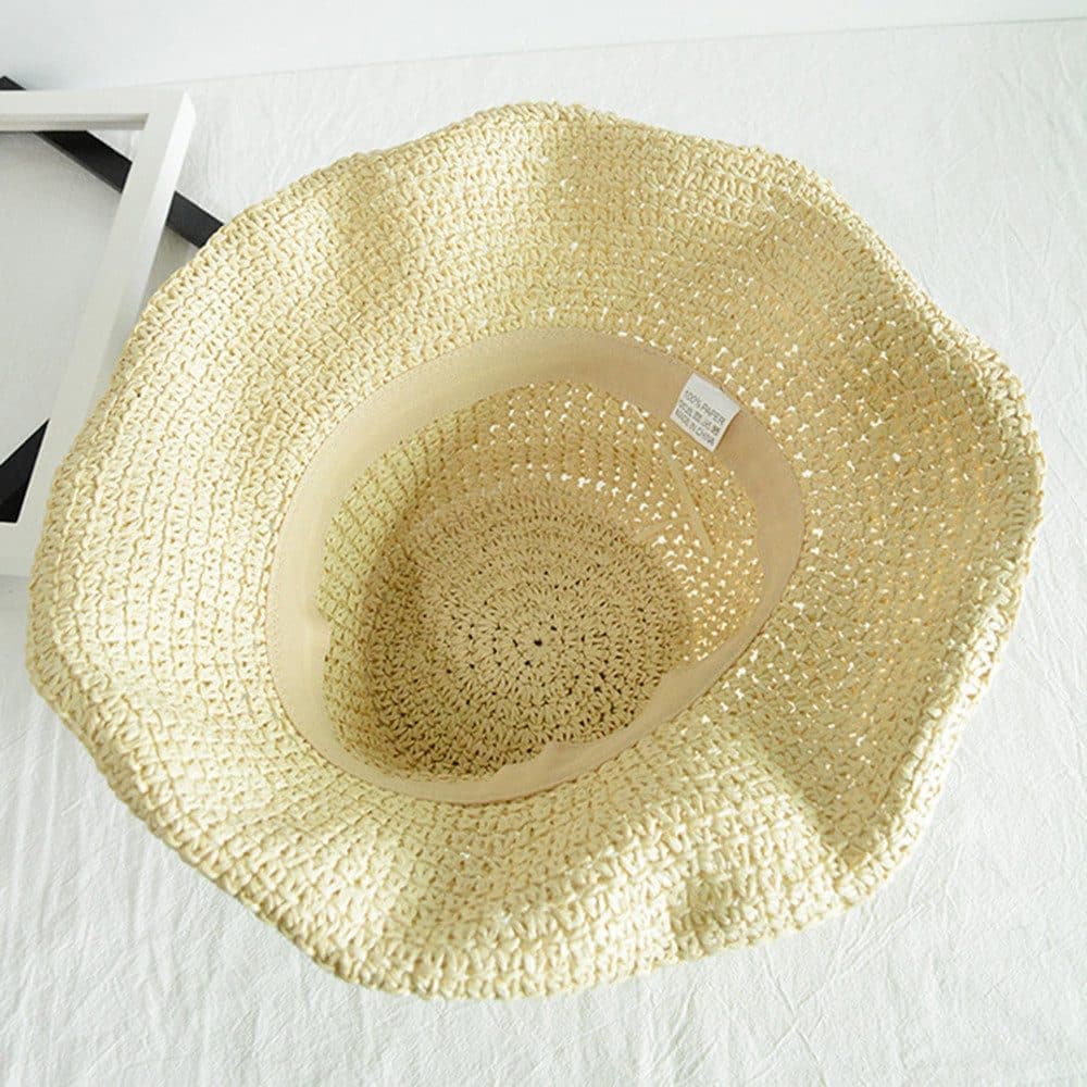 Women's Foldable Sun Hat Braided Wide Brim Beach Hat, 57-59 cm, Light and Breathable, Pink