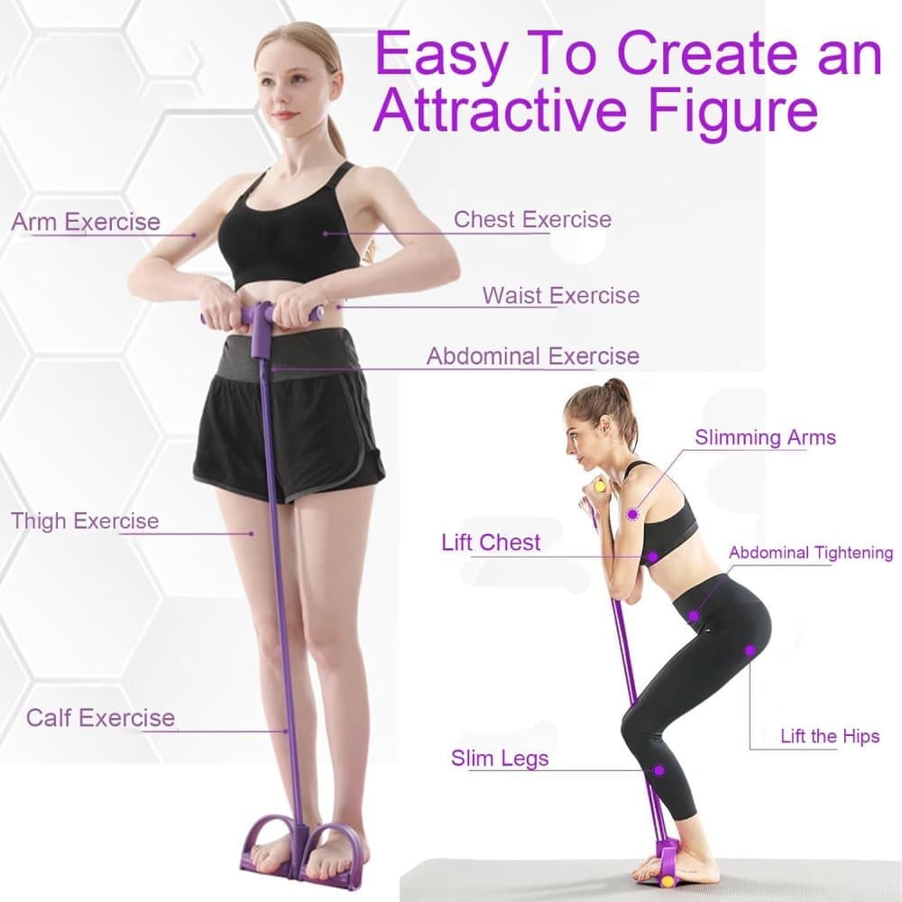 Purple Abdominal Trainer Exercise Band for Sit-Up Training, Multifunctional Tension Rope Fitness Pedal Slap Pull Band