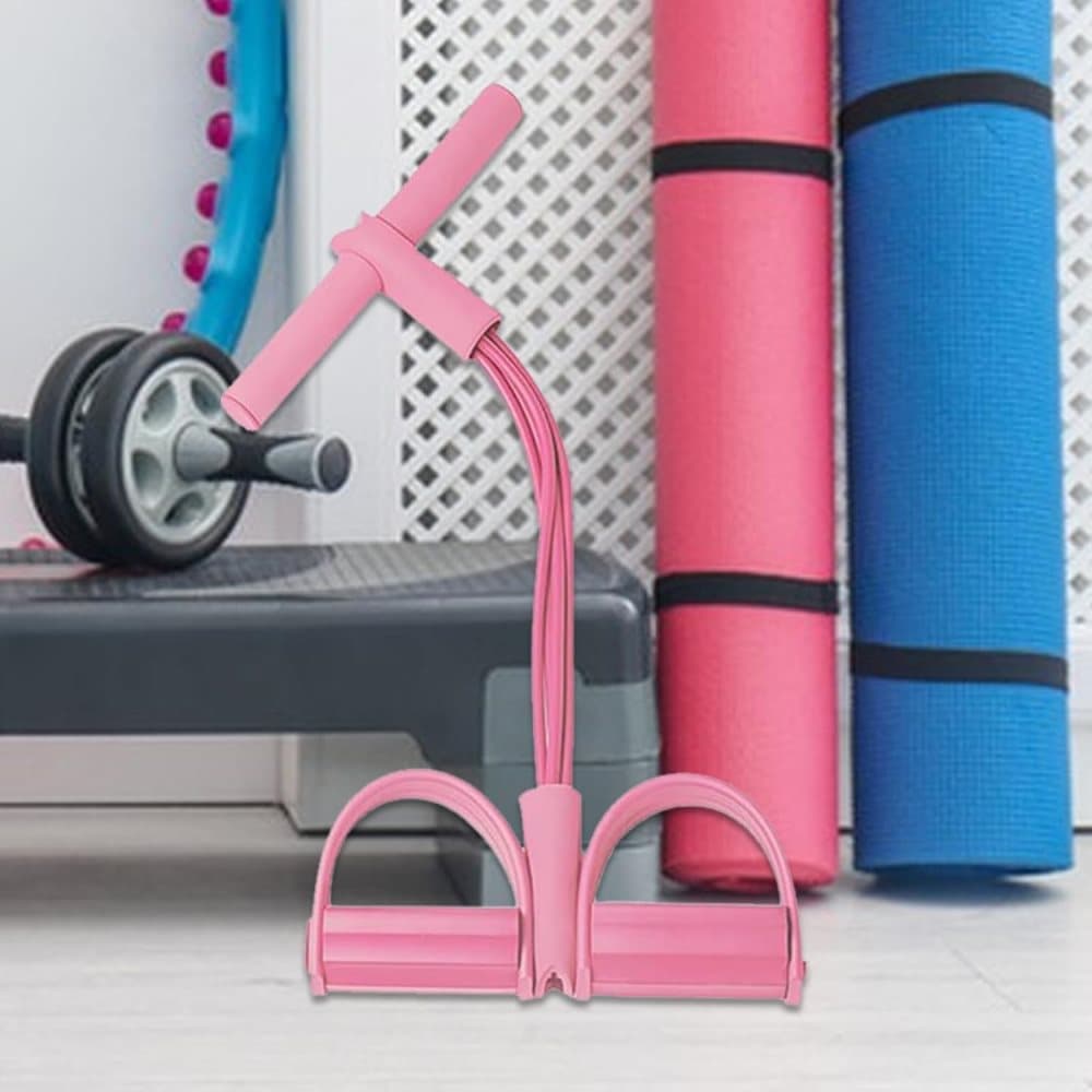 Pink abdominal trainer with multifunctional tension rope and fitness pedal, compatible with home workout, slap pull band