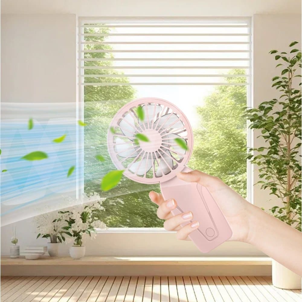 Portable Mini Hand Fan USB Rechargeable with 3 Speeds, Quiet Handheld Fan, Pink