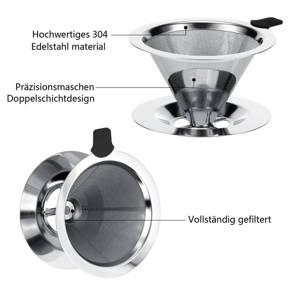 Stainless steel reusable coffee filter, easy to clean and durable, environmentally friendly for brewed coffee, 11.5CM