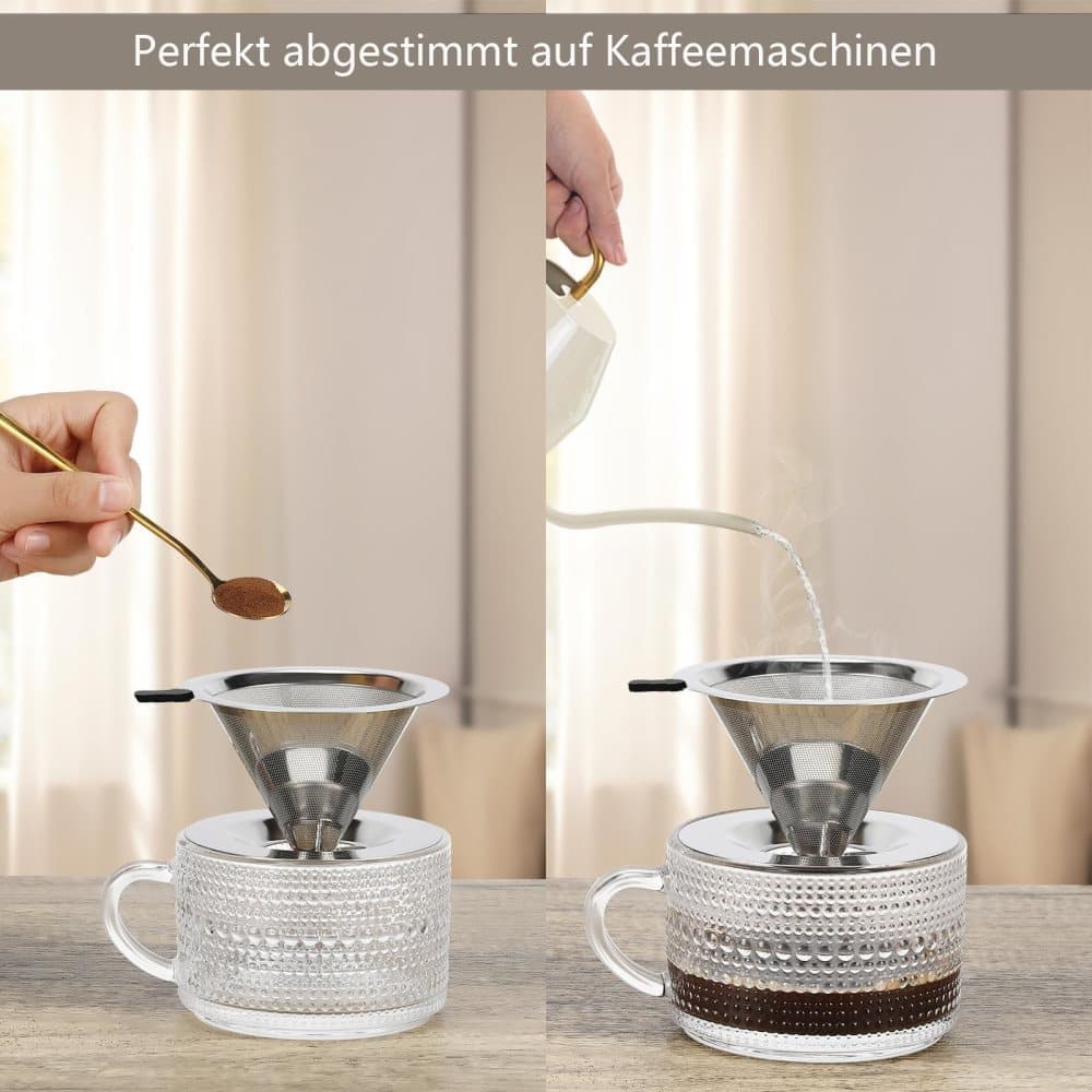 Stainless steel reusable coffee filter, easy to clean and durable, environmentally friendly for brewed coffee, 11.5CM
