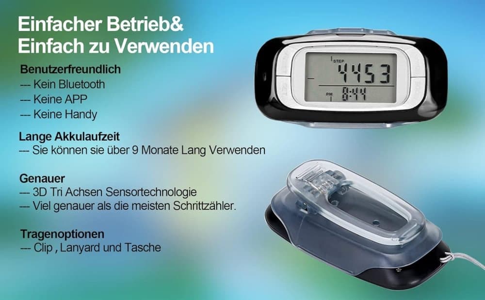 3D Pedometer with Large Easy-to-Read Display, Steps Distance Calories Tracking, No App Needed, 9 Month Battery Life for Elderly and Exercise Tracking
