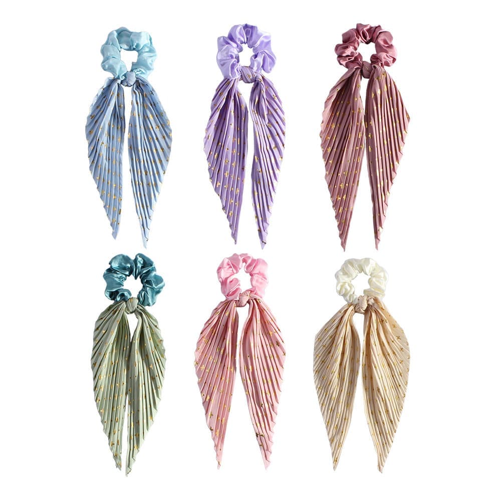 Colorful Satin Hair Ties with Bow 6-Pack, Scrunchies Hair Bands for Women, Compatible with Weddings Parties Work School Yoga