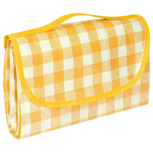 1 Waterproof Picnic Mat with Carrying Handle, Foldable for Camping Beach Park, Yellow, 150x200cm