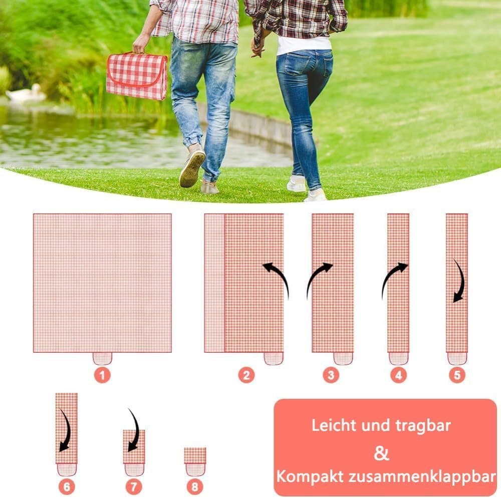 Waterproof Picnic Mat Foldable with Carrying Handle for Camping Beach Park Outdoor, Durable, 150x200cm, Pink